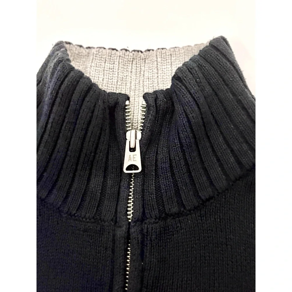 Y2K American Eagle Sweater Men L Blue 1/4 Zip Knit Pullover Wool Blend Preppy